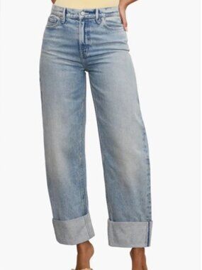 Good American Good Standard High Waist Ankle Barrel Jeans in Indigo 890